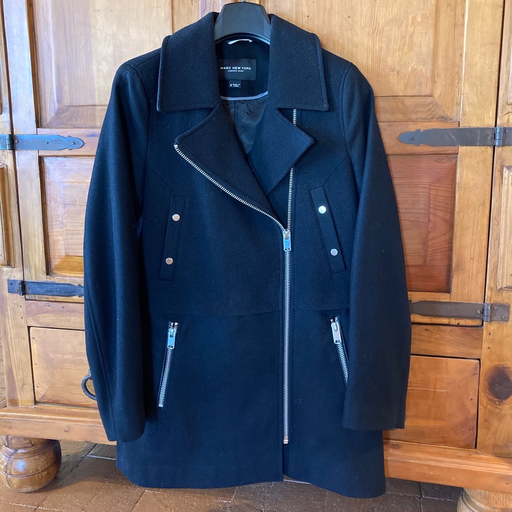 Marc New York Moto Cross Zip Dual Texture Wool Coat - Size 8